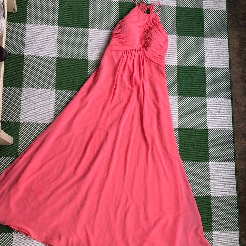 Morilee chiffon coral choker collar maxi dress size 10.Model shows fit not color